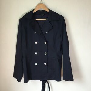 Brooks Brothers Navy Cotton Double Breasted Belted Jacket